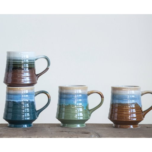stoneware mugs with glazed artistic finish